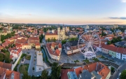 Amazing cityscape about Eger city in Hungary. Fantastic famous attractions are here. Turkish bath mindaret University basilica ferris wheel adn much more.