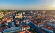 Amazing cityscape about Eger city in Hungary. Fantastic famous attractions are here. Turkish bath mindaret University basilica ferris wheel adn much more.