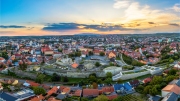 Amazing cityscape about Eger city in Hungary. Fantastic famous attractions are here. Turkish bath mindaret University basilica ferris wheel adn much more.