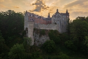 MIelmont castle in Belgium Mazy town. More than 800 years old medival castle panoramic view with amazing mornig lights. This is a luxury hotel.