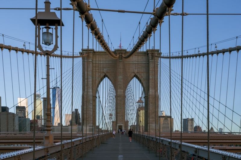 Unique view about the Brooklyn bridge bridge what connecting Brooklyn to Manhattan. This is a 2 levels bridge for walkers, busses cars and trucks.