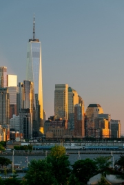 View from Little Island is on Hudson River Park, Pier 55 in Manhattan. There is a large piublic space what is visitable for free. Iconic Manhattan skyscrapers on the background