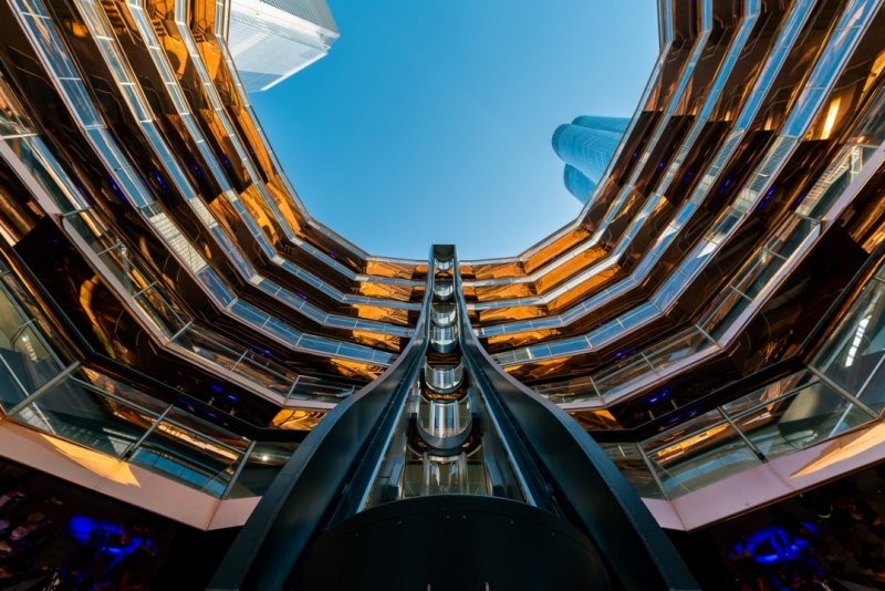 09.21.23. USA, New York. The vessel is an architecture in Hudson yardss. 16 storey high sight The Vessel is closed because of its use in a number of suicides. Ground floor is visitable