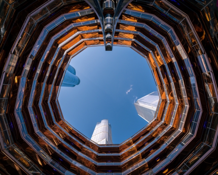 09.21.23. USA, New York. The vessel is an architecture in Hudson yardss. 16 storey high sight The Vessel is closed because of its use in a number of suicides. Ground floor is visitable