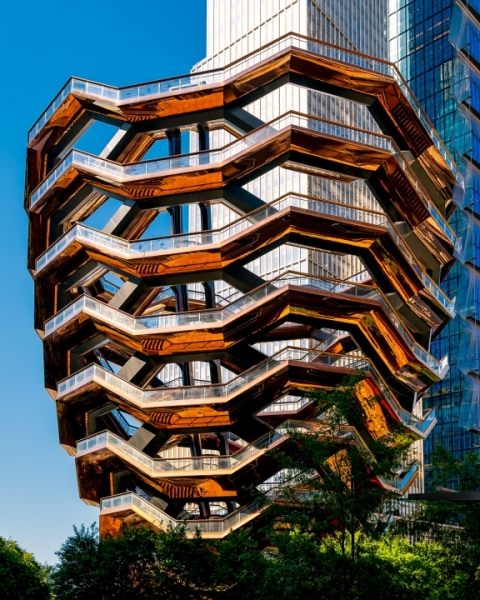 09.21.23. USA, New York. The vessel is an architecture in Hudson yardss. 16 storey high sight The Vessel is closed because of its use in a number of suicides. Ground floor is visitable