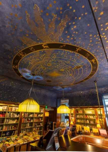 09.18.23. USA, New York city, Manhattan. children's section of the Albertine bookstore next to central park. Amazing freco is on the roof.