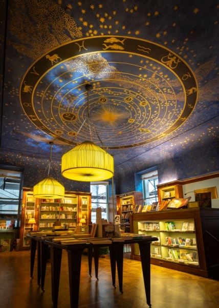 09.18.23. USA, New York city, Manhattan. children's section of the Albertine bookstore next to central park. Amazing freco is on the roof.