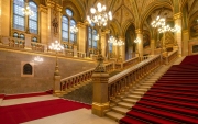 Europe hungary Budapest Hungarian Parliament historical building. decorative staircase