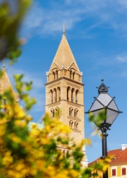 Unique view about the Pecs Basilica in springtime. Pecs is a beautiful city in Hungary.