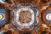Amazing look up photo about the St. Nicolas church's (Mala strana) cupola in Prague Czech republic. Amazing little baroque style parish church in the corner of main square. built in 1755