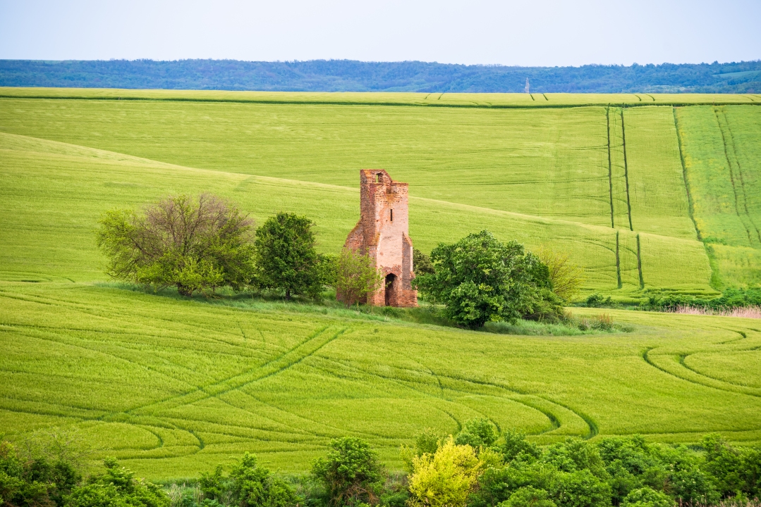 Somoly ruin church in Regoly Hungary. This is an medieval  monument ruin in middle of field.
