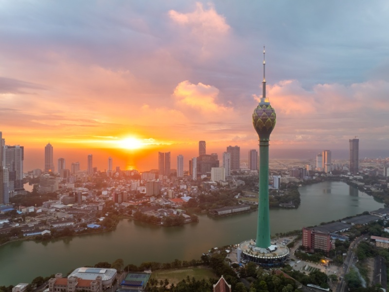Panoramic photo about Colombo city with The Lotus Tower in Colombo, Sri Lanka, is a 350-meter-tall structure resembling a lotus flower. It serves as a telecommunications hub and offers panoramic city views.