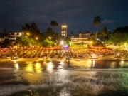 Aerial night photo about the beach restaurants in Mirissa Beach Matara District Southern Province Sri Lanka.