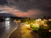 Aerial night photo about the beach restaurants in Mirissa Beach Matara District Southern Province Sri Lanka.