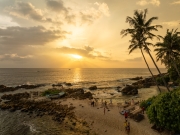Aerial view of secret beach in Mirissa. A tropical paradise.