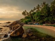 Aerial view of secret beach in Mirissa. A tropical paradise.