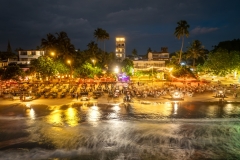 Aerial night photo about the beach restaurants in Mirissa Beach Matara District Southern Province Sri Lanka.