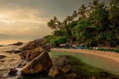 Aerial view of secret beach in Mirissa. A tropical paradise.