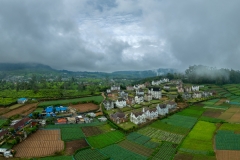 The misty hills of Nuwara Eliya, Sri Lanka, reveal the charming Little England Cottages, nestled among lush tea plantations, evoking a serene colonial-era ambiance