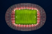 Amazing giant arena building in Hungary.  illuminated Ferenc Puskas Stadium also known as Puskas Arena. builtr in 2020.