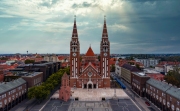 aerial photo of beautiful Cathedral of Szeged. Dome of szeged. Panoramic view