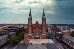 aerial photo of beautiful Cathedral of Szeged. Dome of szeged. Panoramic view