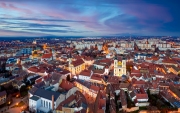 Aerial photo about  the old downtown of Szekesfehervar in Hungary. Amazing old historical buildings include churches, statues and monuments.