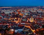 Aerial photo about  the old downtown of Szekesfehervar in Hungary. Amazing old historical buildings include churches, statues and monuments.