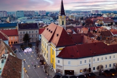 Aerial photo about  the old downtown of Szekesfehervar in Hungary. Amazing old historical buildings include churches, statues and monuments.