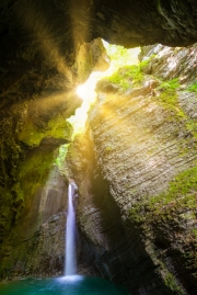 Amazing view about the kozjak waterfall in Triglav national park Slovenia. Slovenian name is Slap Kozjak. This is an unique falls what is in a cave near by Kobarid town.