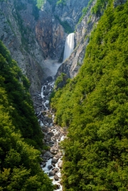 Amazing view about the boka waterfall in Triglav national park Slovenia. Slovenian name is Slap Boka. This is the highest waterfall in country 144 meters high and 16 meters wide