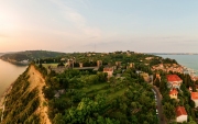 Panoramic photo about piran's old town in Slovenia Amazing morning lights in this peninsula with the Zvonik Campanile Bell Tower what is the landmark this town.