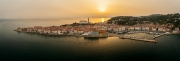 Unique panoramic photo about piran old town Slovenia. Amazing morning lighs on this full panorama photo what show everything of piran city