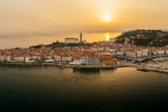 Unique panoramic photo about piran old town Slovenia. Amazing morning lighs on this full panorama photo what show everything of piran city