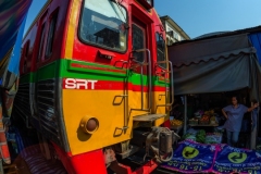 Maeklong Railway Market, a local market commonly called Siang Tai (life-risking) Market. Spreading over a 100-metre length, the market is located by the railway near Mae Klong Railway Station