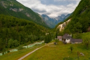 Traditional house in soca valley Slovenia. Amazing view about the Soca valley in Triglav national park Slovenia.