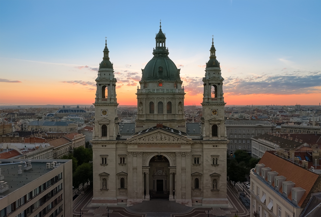 Europe. Hungary. Budapest. St Stephen Basilica. Aerial morning nobody. cityscape