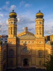 Budapest, Hungary. Dohany street Synagogue aerial view. This is an Jewish memorial center also known as the Great Synagogue or Tabakgasse Synagogue. It is the largest synagogue in Europe