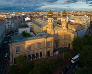 Budapest, Hungary. Dohany street Synagogue aerial view. This is an Jewish memorial center also known as the Great Synagogue or Tabakgasse Synagogue. It is the largest synagogue in Europe