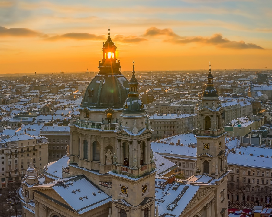 Aerial view from St Stephen Basilica in the morning. Historical and famous old building