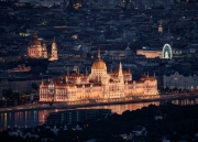 Amazing cityscape with Hungarian parliament building st Stephen basilica Budapest eye. Unusual view about the city  from long distance.