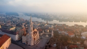 Europe Hungary Budapest Matthias chrurch Fishemrans bastion. Aerial cityscape. colorful. HQ
