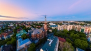 The Parish of the Queen of the Rosary on Thököly Road. Aerial photo about Budapest near by Puskas football arena.