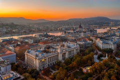 Aerial photo about the MTVA Old cheadquarters buliding in Szechenyi square, Budapest, Hungary.