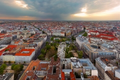 Europe hungary Budapest. Aerial panoramic cityscape about Budapest with epic sky. A Storm is  comming on the background.  Famous historical downtown in the foreground with ferris wheel what name is Budapest Eye.