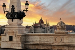 Margaret bridge and Hungarian Parliament building. Amazing composition of Hungarian monuments.