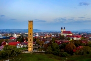 Calvary hill in Tata city hungary. Amazing photo about a geolocial open-air  museum and nature reserved area. There is Jakab Fellner lookout tower a chapel and iconic water tower