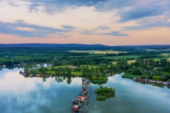 Lake Bokod next to Oroszlany city in Hungary. This is a man-made cooling lake for the power plant what there is shore. Here is the famous fishing floating village too.