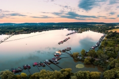 Lake Bokod next to Oroszlany city in Hungary. This is a man-made cooling lake for the power plant what there is shore. Here is the famous fishing floating village too.
