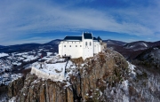 Fuzer castle in Zemplen mountains Hungary. Amazing renewed historical fotress what built to  top of a volcanic mountain in 13th ccentury.
